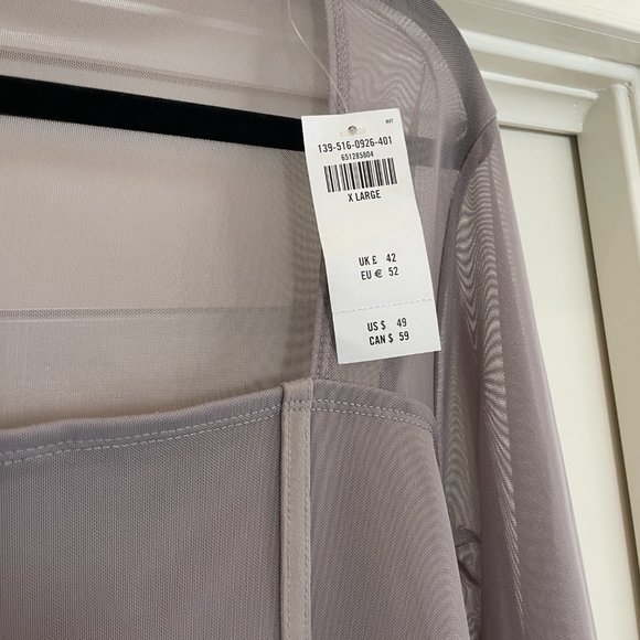 Abercrombie & Fitch Square Neck Mesh Long Sleeve Bodysuit Gray - Picture 4 of 6